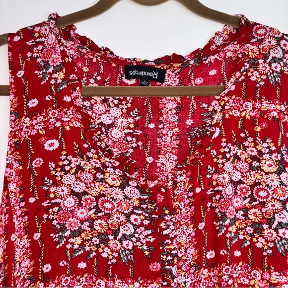 Raindrops Women’s Large Floral Sleeveless Red Dress Sundress Mini Ruffle - Picture 4 of 9